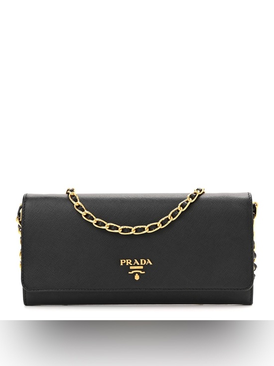 Prada Handbags - Prada Black Leather Clutch with Gold Chain